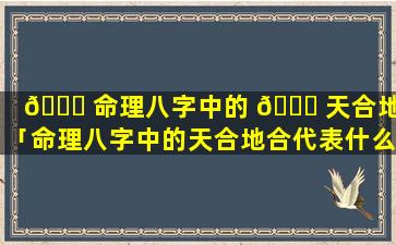 🐎 命理八字中的 🐋 天合地合「命理八字中的天合地合代表什么」